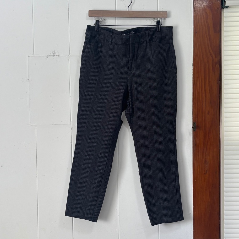 Old Navy Pixie Skinny Pants Womens 14 Grey Plaid High Rise Ankle Dress Trousers